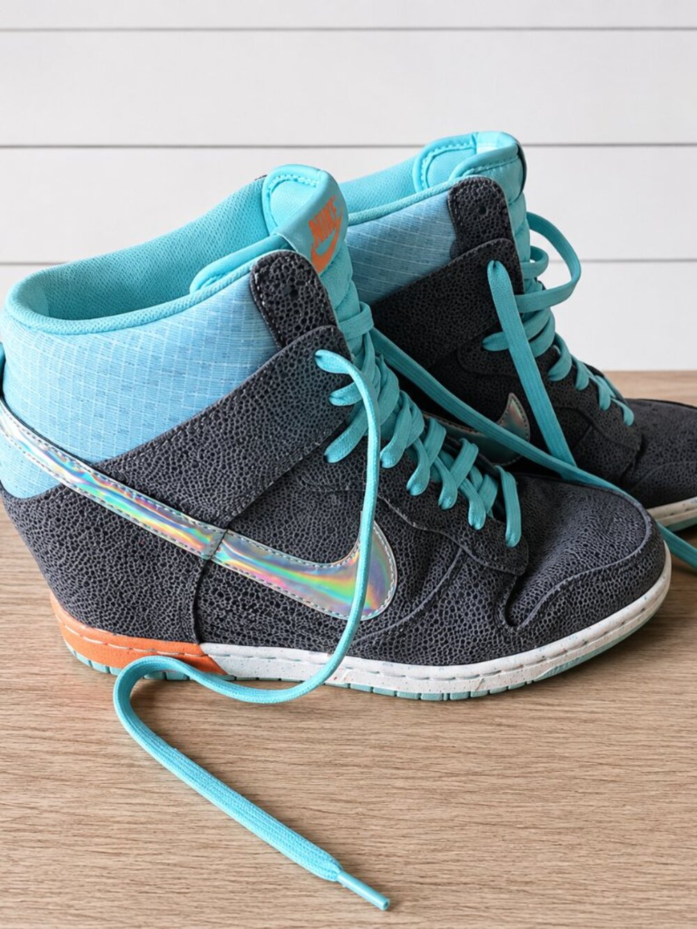 Nike Dunk Sky Hi Premium Dark Grey Glacier Ice Wedge Sneakers 585560-002 Size8.5